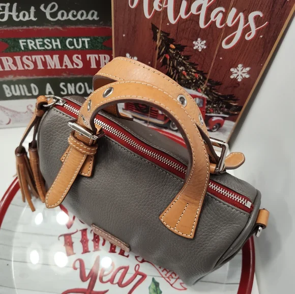 ❤️EUC Dooney and Bourke Kendra Mini Crossbody Satchel Bag, Grey & Tan Leather - Picture 8 of 16